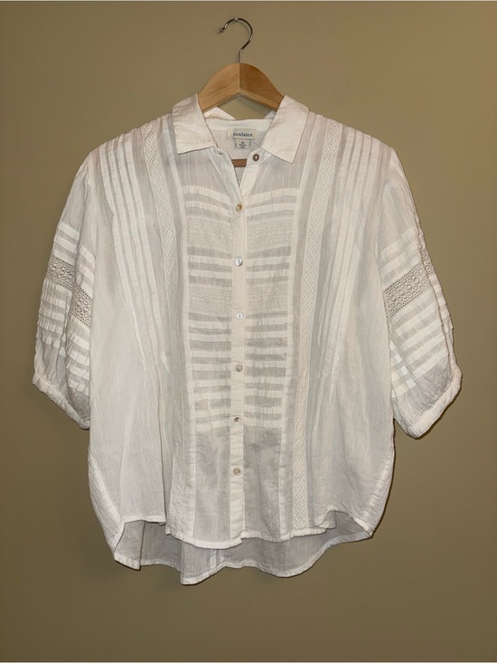 Sundance Tops - Sundance White Puff 3/4 Sleeves Button Up Top M Eyelet Summer Flowy Cotton Sheer